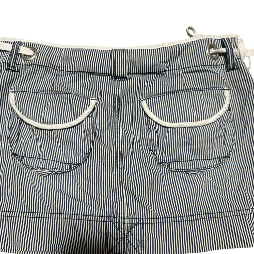 Y2K Low Rise Super Mini Skirt Pinstripe Summer 00s Ties Cotton Boutique Size 32 - Picture 4 of 6